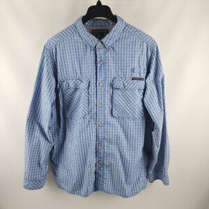 EX-OFFICIO Shirt Mens XL Blue Multi Plaid L/S Vented Fishing Button Up Pockets